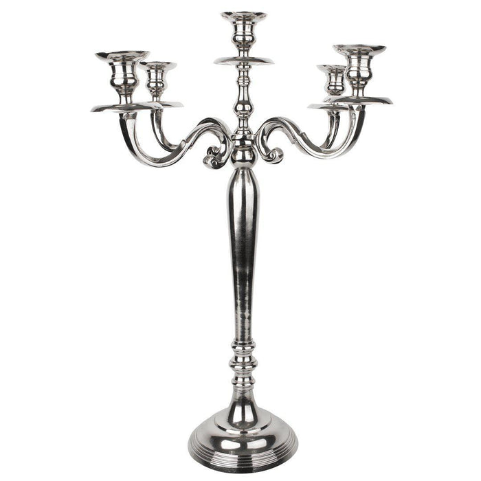 5-Arm Metal Candelabra Candle Holder Centerpiece-Set of 1-Koyal Wholesale-Silver-24"-