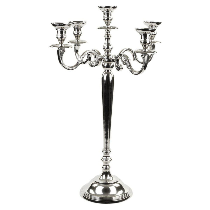 5-Arm Metal Candelabra Candle Holder Centerpiece-Set of 1-Koyal Wholesale-Silver-30"-