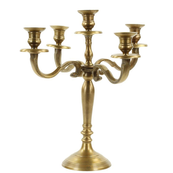 5-Arm Metal Candelabra Candle Holder Centerpiece-Set of 1-Koyal Wholesale-Vintage Brass-16"-