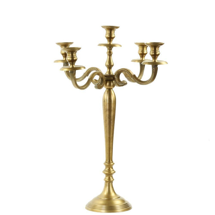 5-Arm Metal Candelabra Candle Holder Centerpiece-Set of 1-Koyal Wholesale-Vintage Brass-24"-