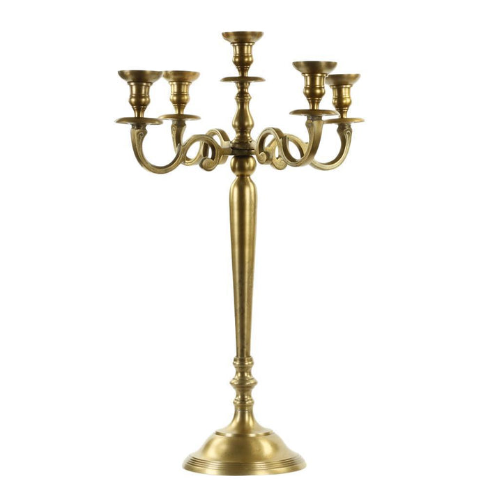 5-Arm Metal Candelabra Candle Holder Centerpiece-Set of 1-Koyal Wholesale-Vintage Brass-30"-