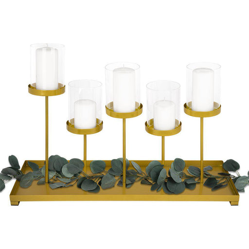 5-Cup Candle Holder Tray for Wedding Reception, Dining Table Centerpieces-Set of 1-Koyal Wholesale-Matte Gold-