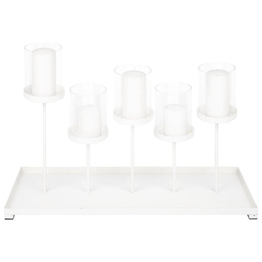 5-Cup Candle Holder Tray for Wedding Reception, Dining Table Centerpieces-Set of 1-Koyal Wholesale-Matte White-