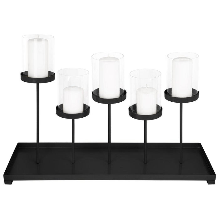 5-Cup Candle Holder Tray for Wedding Reception, Dining Table Centerpieces-Set of 1-Koyal Wholesale-Matte Black-