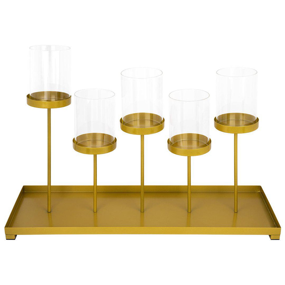 5-Cup Candle Holder Tray for Wedding Reception, Dining Table Centerpieces-Set of 1-Koyal Wholesale-Matte Gold-
