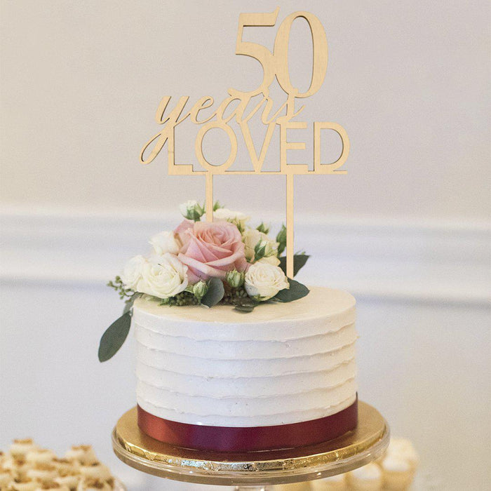 50 Years Loved Laser Cut Wood Cake Topper-Set of 1-Andaz Press-