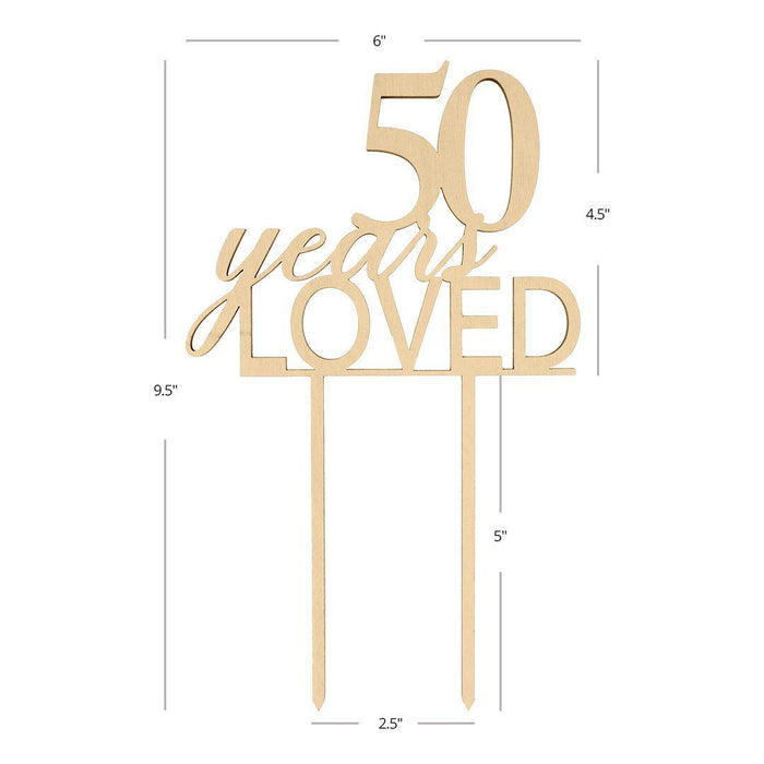 50 Years Loved Laser Cut Wood Cake Topper-Set of 1-Andaz Press-