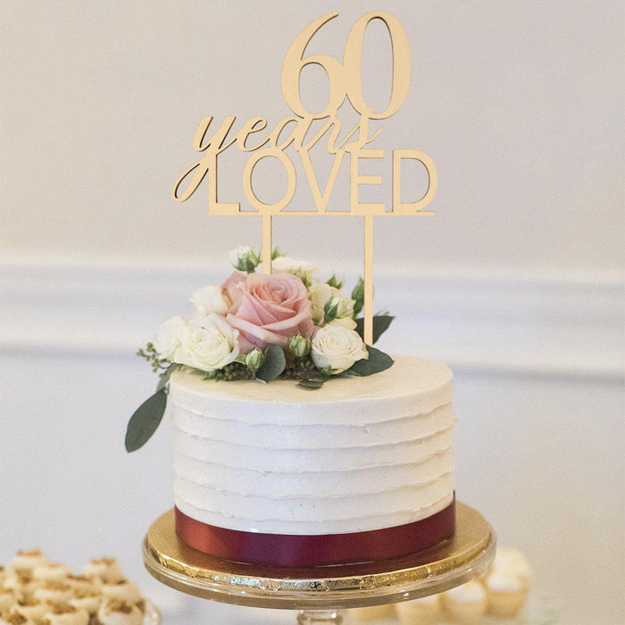 60 Years Loved Laser Cut Wood Cake Topper-Set of 1-Andaz Press-