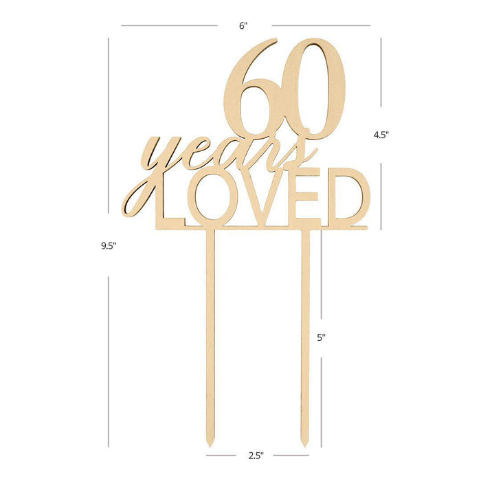 60 Years Loved Laser Cut Wood Cake Topper-Set of 1-Andaz Press-