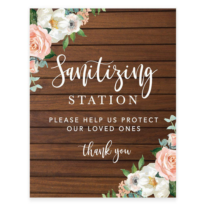 8.5 x 11 Inch Social Distance Wedding Party COVID Signs-Set of 1-Andaz Press-Floral Sanitizing Station-