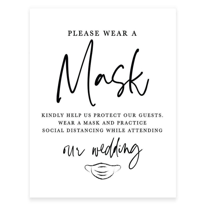 8.5 x 11 Inch Social Distance Wedding Party COVID Signs-Set of 1-Andaz Press-Please Wear A Mask-
