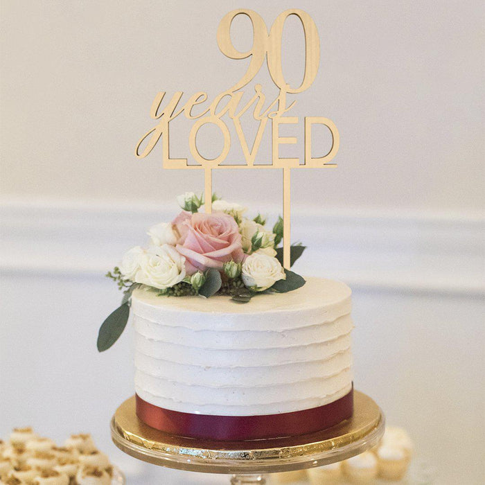 90 Years Loved Laser Cut Wood Cake Topper-Set of 1-Andaz Press-