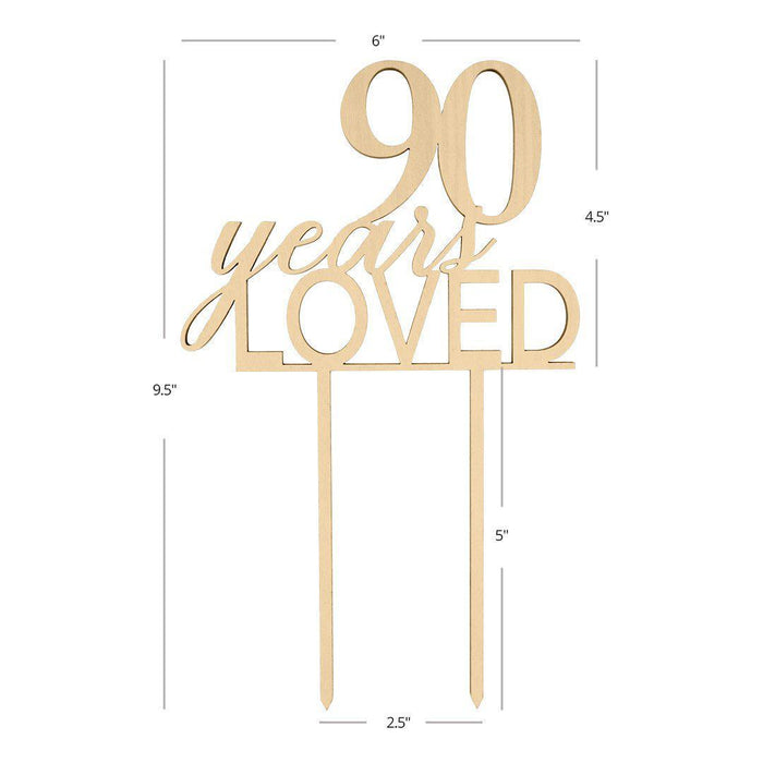 90 Years Loved Laser Cut Wood Cake Topper-Set of 1-Andaz Press-
