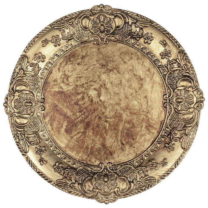 Acrylic Charger Plates Round Antique Embossed-Set of 4-Koyal Wholesale-Bronze-