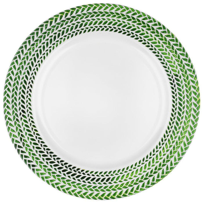 Acrylic Charger Plates Round Greenery Leaf Edge Design-Set of 4-Koyal Wholesale-Green-