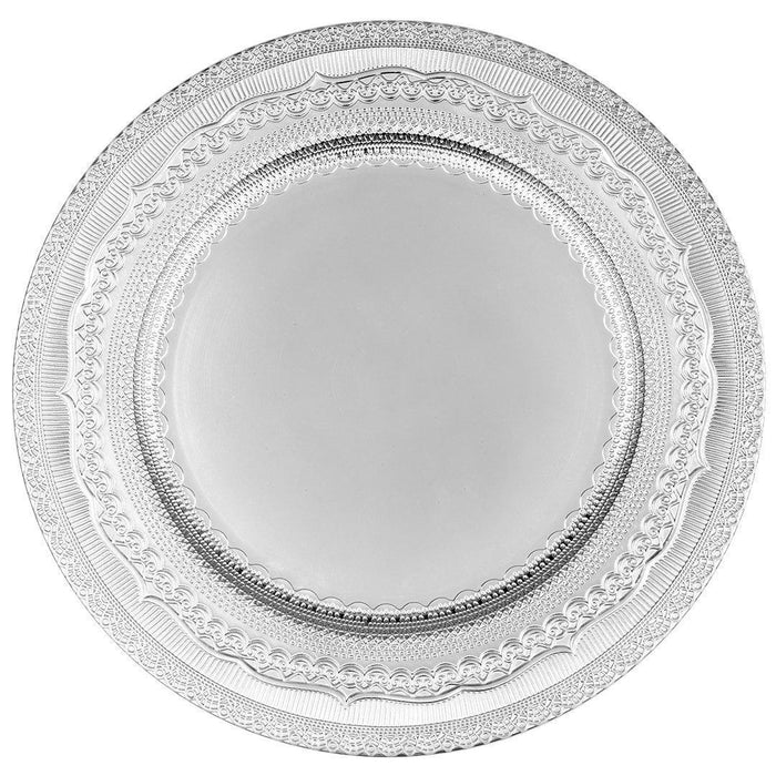 Acrylic Charger Plates Round Vintage Lace-Set of 4-Koyal Wholesale-Metallic Silver-