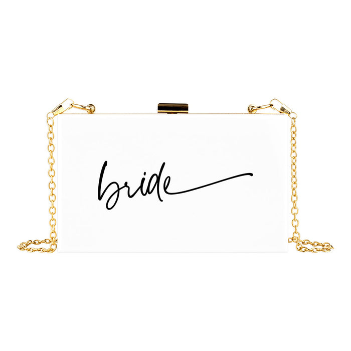 Acrylic Clutch Purse for Bride with Gold Removable Metal Chain - 7 Designs-Set of 1-Andaz Press-Mrs.-