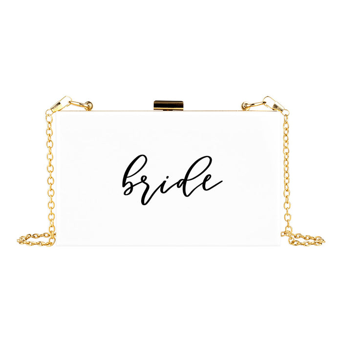 Acrylic Clutch Purse for Bride with Gold Removable Metal Chain - 7 Designs-Set of 1-Andaz Press-Mrs.-