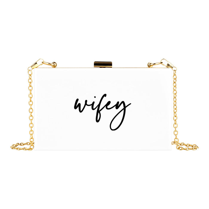 Acrylic Clutch Purse for Bride with Gold Removable Metal Chain - 7 Designs-Set of 1-Andaz Press-Mrs.-