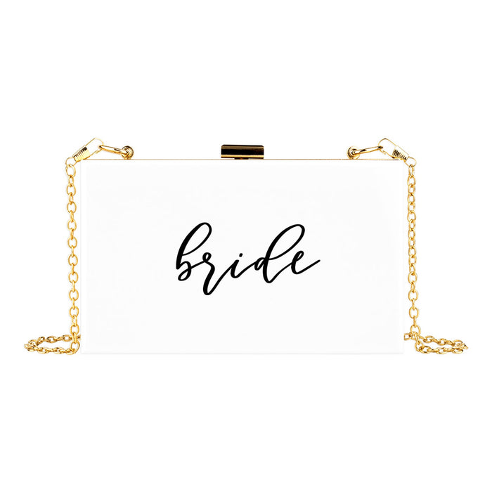 Acrylic Clutch Purse for Bride with Gold Removable Metal Chain - 7 Designs-Set of 1-Andaz Press-Script Bride-