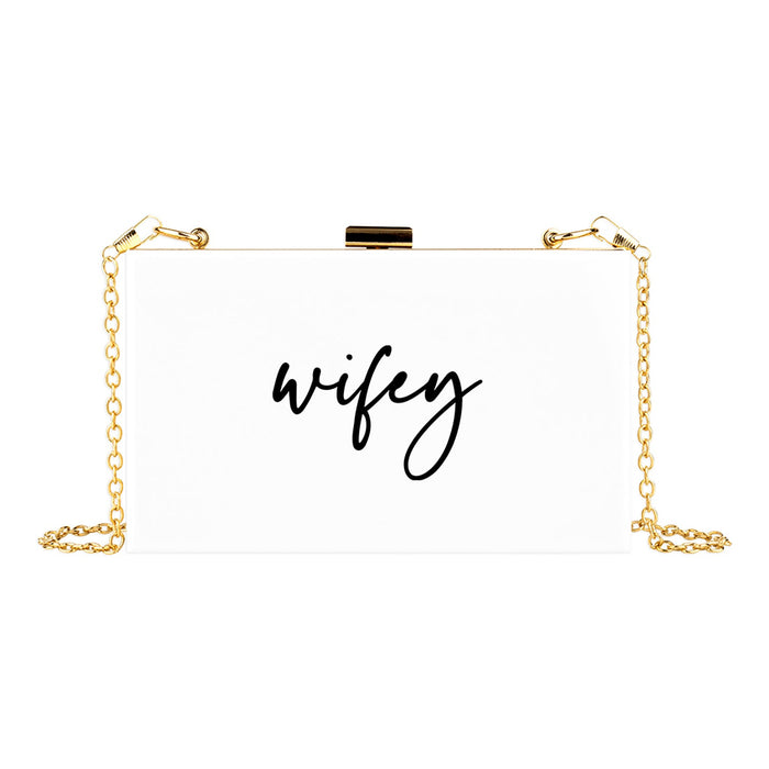 Acrylic Clutch Purse for Bride with Gold Removable Metal Chain - 7 Designs-Set of 1-Andaz Press-Wifey-
