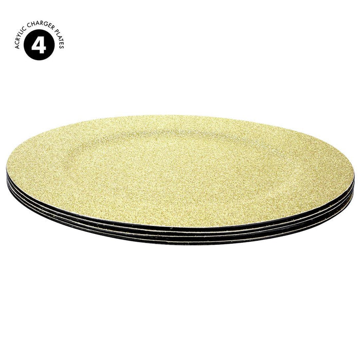 Acrylic Glitter Charger Plates-Set of 4-Koyal Wholesale-Gold-