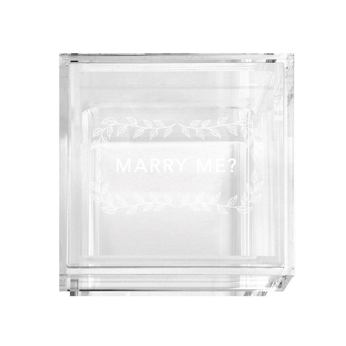 Acrylic Wedding Ring Box, 2 Ring Slot, Ring Box Display for Wedding, Proposal, Engagement Rings-Set of 1-Andaz Press-Marry Me? Leaf Garland-