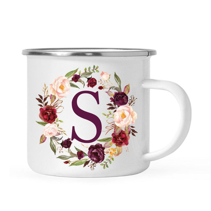 Andaz Press 11 oz Fall Autumn Burgundy Marsala Floral Wreath Monogram Campfire Coffee Mug-Set of 1-Andaz Press-A-