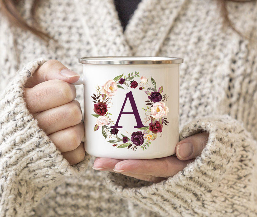 Andaz Press 11 oz Fall Autumn Burgundy Marsala Floral Wreath Monogram Campfire Coffee Mug-Set of 1-Andaz Press-A-