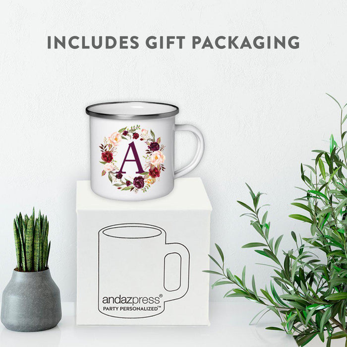 Andaz Press 11 oz Fall Autumn Burgundy Marsala Floral Wreath Monogram Campfire Coffee Mug-Set of 1-Andaz Press-A-