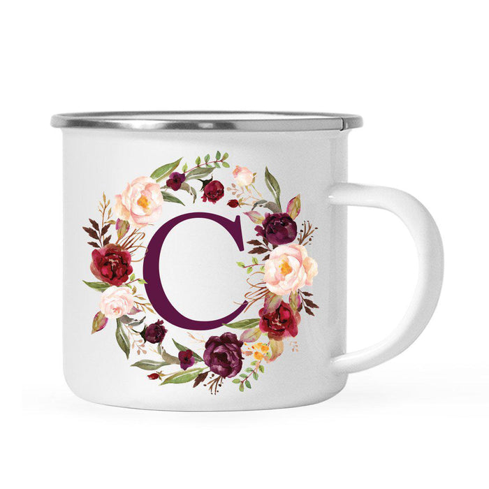 Andaz Press 11 oz Fall Autumn Burgundy Marsala Floral Wreath Monogram Campfire Coffee Mug-Set of 1-Andaz Press-A-