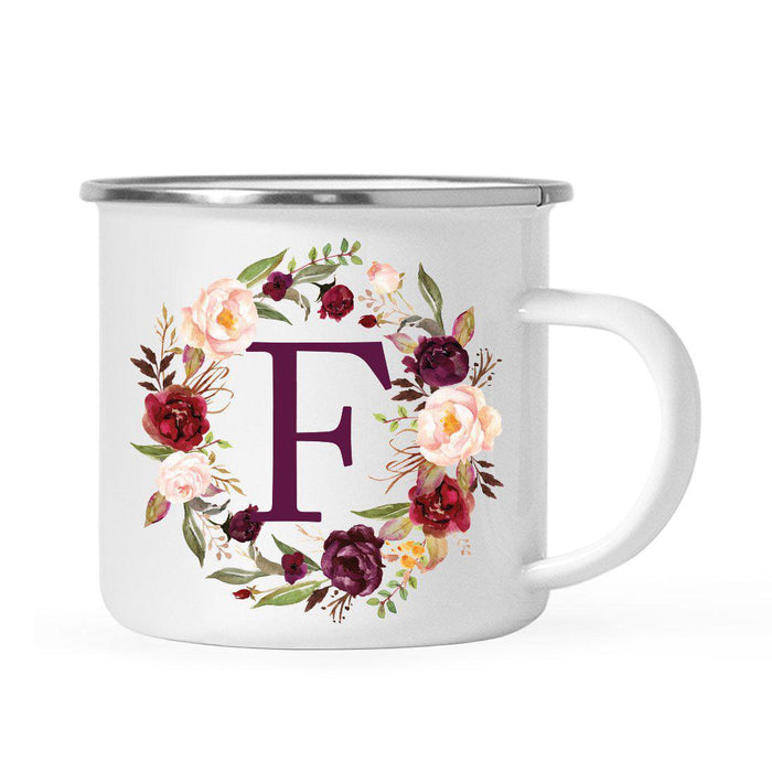 Andaz Press 11 oz Fall Autumn Burgundy Marsala Floral Wreath Monogram Campfire Coffee Mug-Set of 1-Andaz Press-A-
