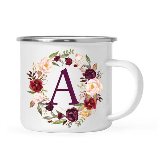Andaz Press 11 oz Fall Autumn Burgundy Marsala Floral Wreath Monogram Campfire Coffee Mug-Set of 1-Andaz Press-A-