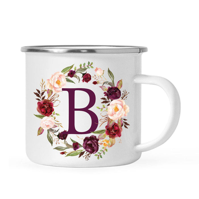 Andaz Press 11 oz Fall Autumn Burgundy Marsala Floral Wreath Monogram Campfire Coffee Mug-Set of 1-Andaz Press-B-