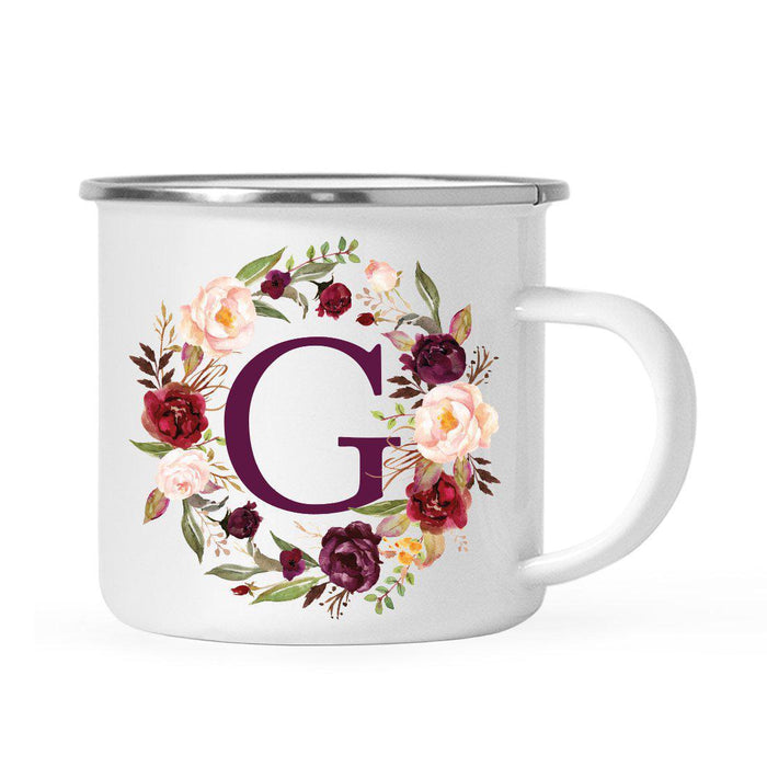 Andaz Press 11 oz Fall Autumn Burgundy Marsala Floral Wreath Monogram Campfire Coffee Mug-Set of 1-Andaz Press-G-