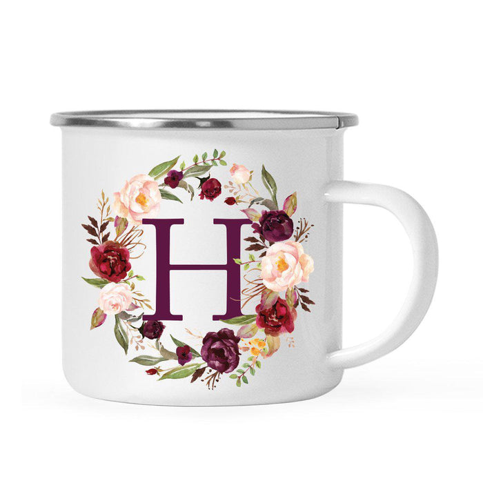 Andaz Press 11 oz Fall Autumn Burgundy Marsala Floral Wreath Monogram Campfire Coffee Mug-Set of 1-Andaz Press-H-