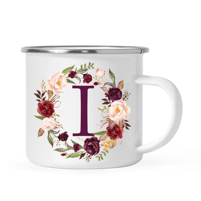 Andaz Press 11 oz Fall Autumn Burgundy Marsala Floral Wreath Monogram Campfire Coffee Mug-Set of 1-Andaz Press-I-