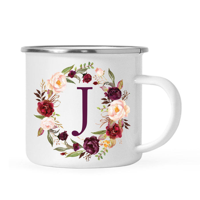 Andaz Press 11 oz Fall Autumn Burgundy Marsala Floral Wreath Monogram Campfire Coffee Mug-Set of 1-Andaz Press-J-