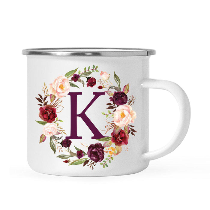 Andaz Press 11 oz Fall Autumn Burgundy Marsala Floral Wreath Monogram Campfire Coffee Mug-Set of 1-Andaz Press-K-