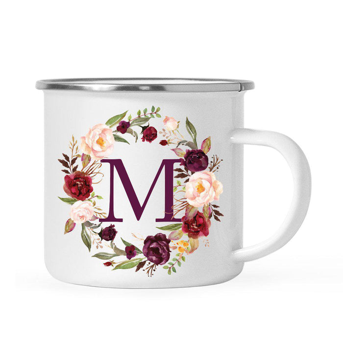 Andaz Press 11 oz Fall Autumn Burgundy Marsala Floral Wreath Monogram Campfire Coffee Mug-Set of 1-Andaz Press-M-