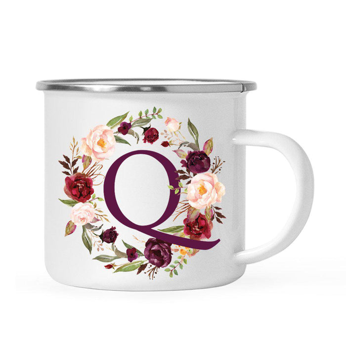 Andaz Press 11 oz Fall Autumn Burgundy Marsala Floral Wreath Monogram Campfire Coffee Mug-Set of 1-Andaz Press-Q-
