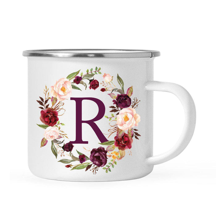 Andaz Press 11 oz Fall Autumn Burgundy Marsala Floral Wreath Monogram Campfire Coffee Mug-Set of 1-Andaz Press-R-