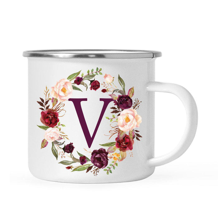 Andaz Press 11 oz Fall Autumn Burgundy Marsala Floral Wreath Monogram Campfire Coffee Mug-Set of 1-Andaz Press-V-