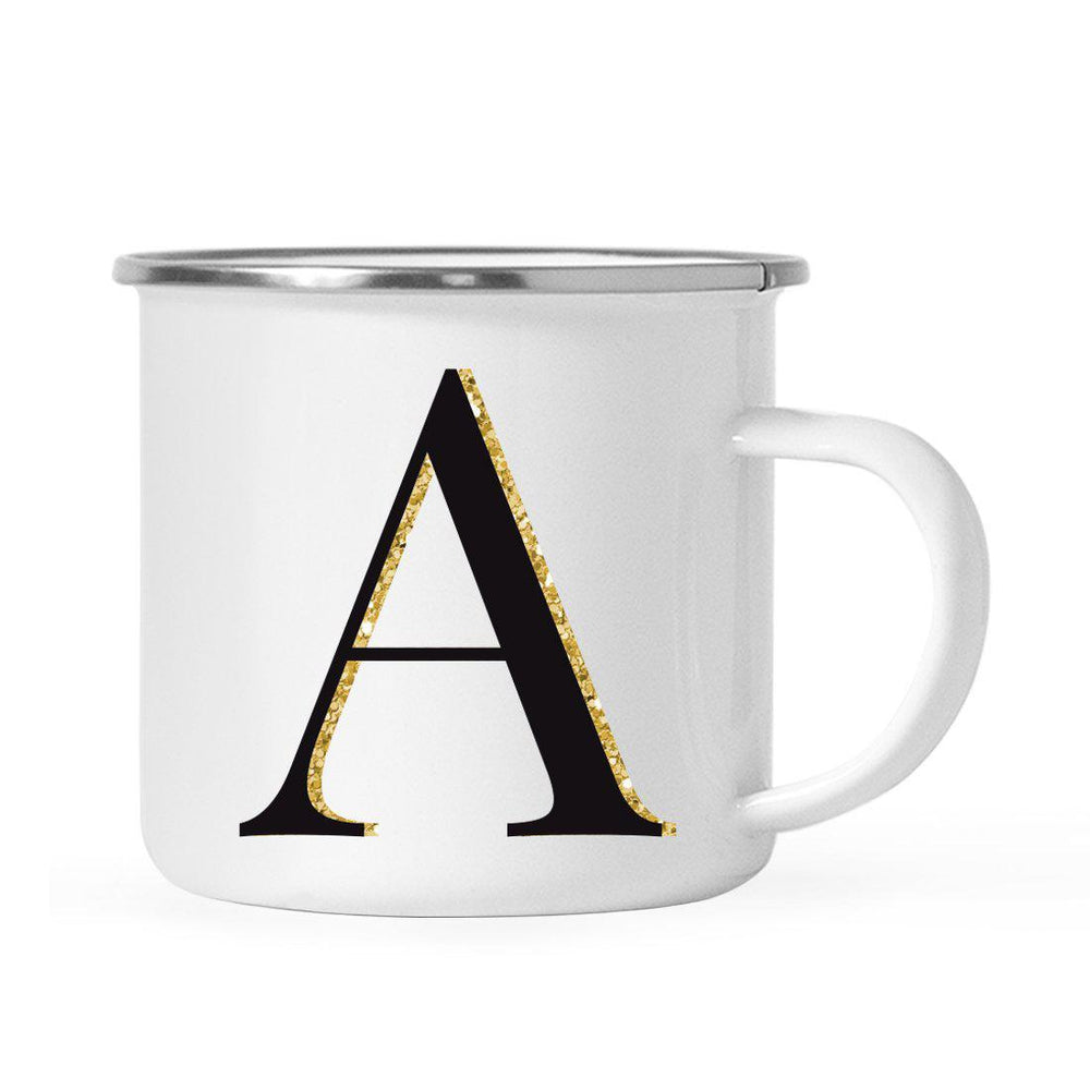 Andaz Press 11oz Black Faux Gold Glitter Monogram Campfire Coffee Mug-Set of 1-Andaz Press-A-