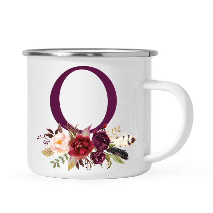 Andaz Press 11oz Bohemian Fall Autumn Burgundy Marsala Floral Flower and Feathers Arrangement Monogram Campfire Coffee Mug-Set of 1-Andaz Press-A-