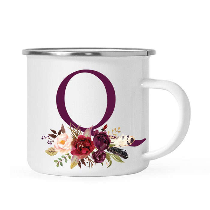 Andaz Press 11oz Bohemian Fall Autumn Burgundy Marsala Floral Flower and Feathers Arrangement Monogram Campfire Coffee Mug-Set of 1-Andaz Press-A-