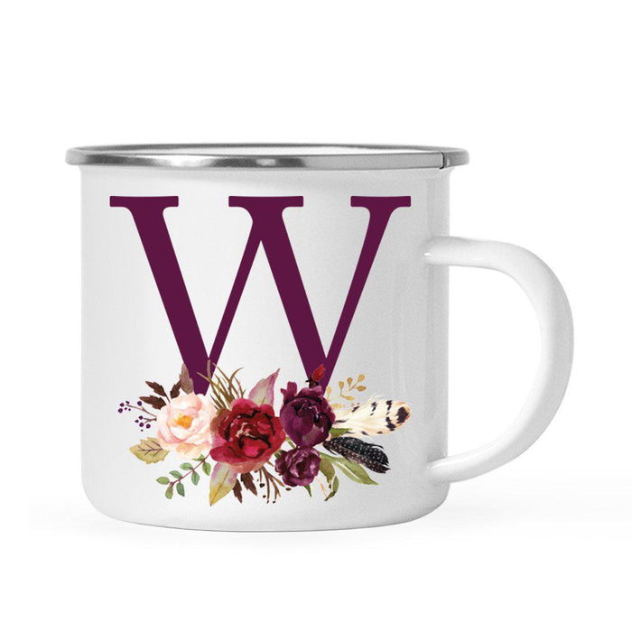 Andaz Press 11oz Bohemian Fall Autumn Burgundy Marsala Floral Flower and Feathers Arrangement Monogram Campfire Coffee Mug-Set of 1-Andaz Press-A-