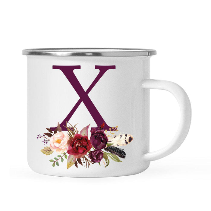 Andaz Press 11oz Bohemian Fall Autumn Burgundy Marsala Floral Flower and Feathers Arrangement Monogram Campfire Coffee Mug-Set of 1-Andaz Press-A-