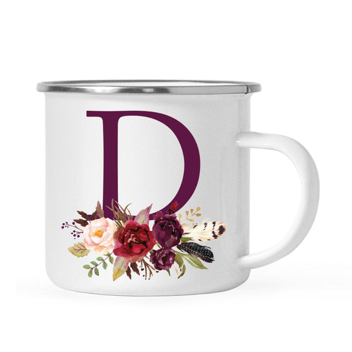 Andaz Press 11oz Bohemian Fall Autumn Burgundy Marsala Floral Flower and Feathers Arrangement Monogram Campfire Coffee Mug-Set of 1-Andaz Press-A-