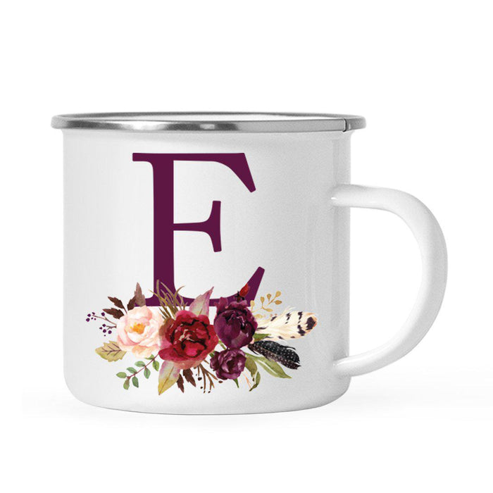 Andaz Press 11oz Bohemian Fall Autumn Burgundy Marsala Floral Flower and Feathers Arrangement Monogram Campfire Coffee Mug-Set of 1-Andaz Press-A-